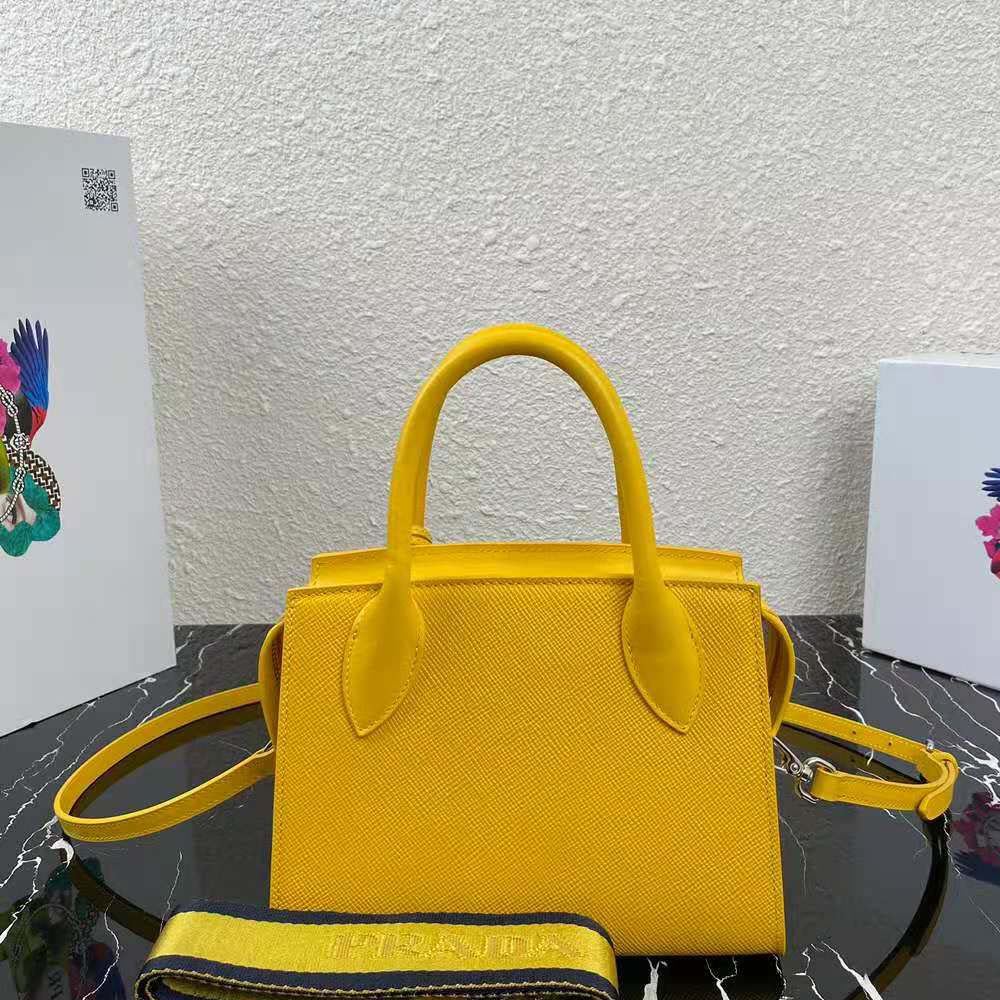 Prada Women Saffiano Leather Prada Monochrome Bag-Yellow