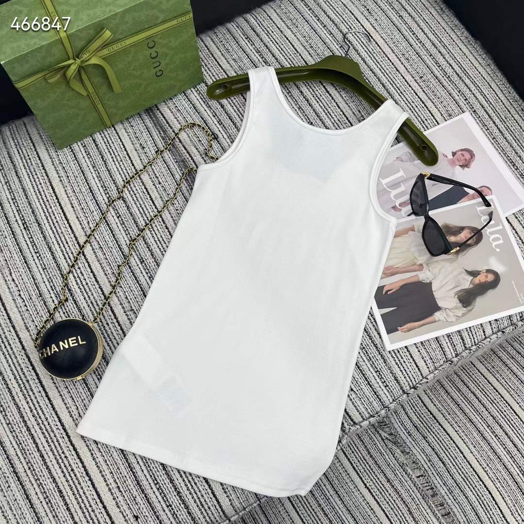Gucci Men GG Rib Cotton Tank Top Gucci Print White Scoop Neck Sleeveless