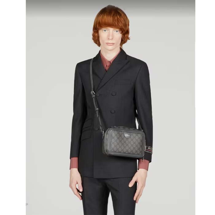 Gucci Unisex Ophidia Small Shoulder Bag Grey Black GG Supreme Canvas