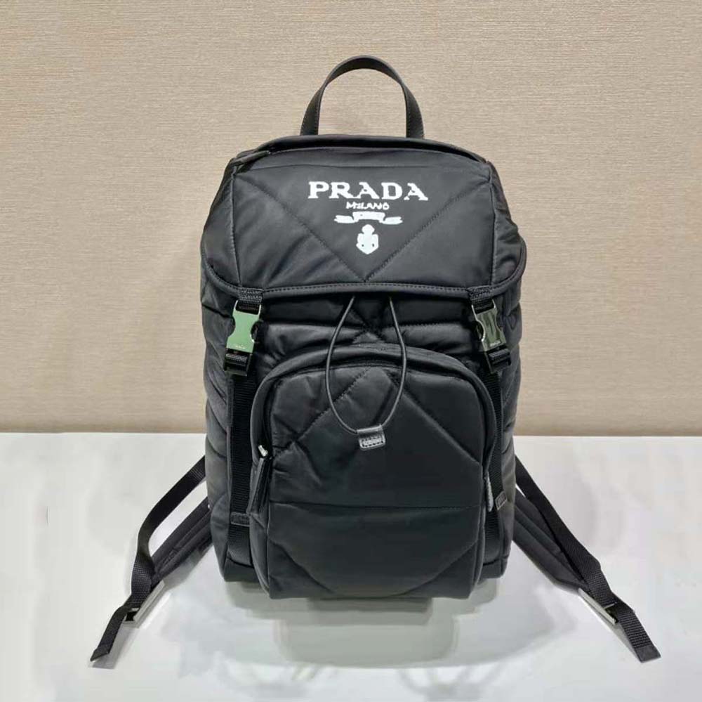 Prada Unisex Re-Nylon Padded Backpack with Hood-Black