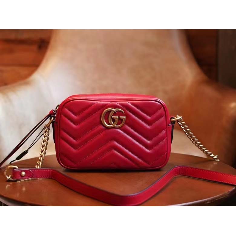 Gucci Women GG Marmont Matelassé Mini Bag Red Matelassé Chevron Leather