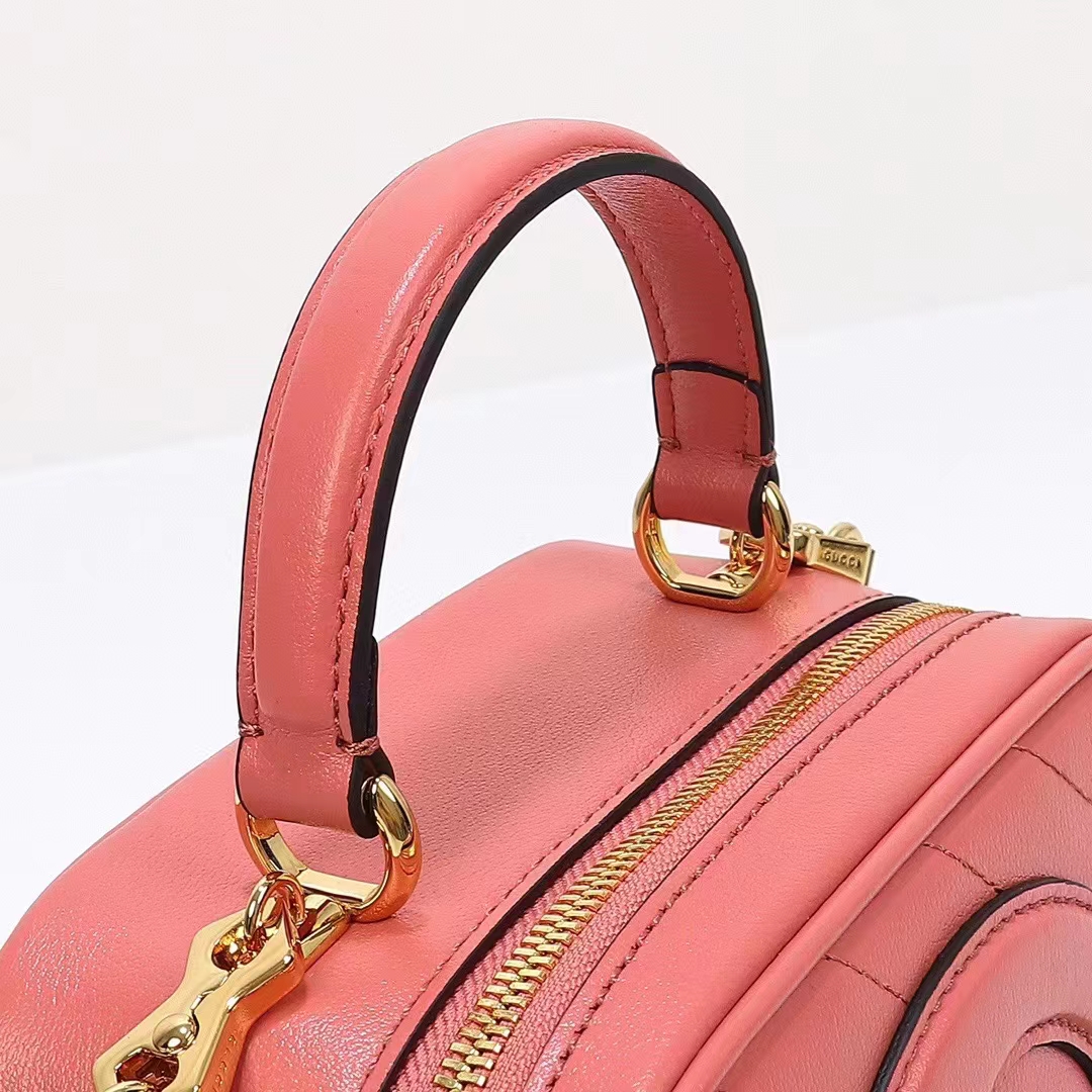 Gucci Women GG Blondie Top Handle Bag Pink Leather Round Interlocking G