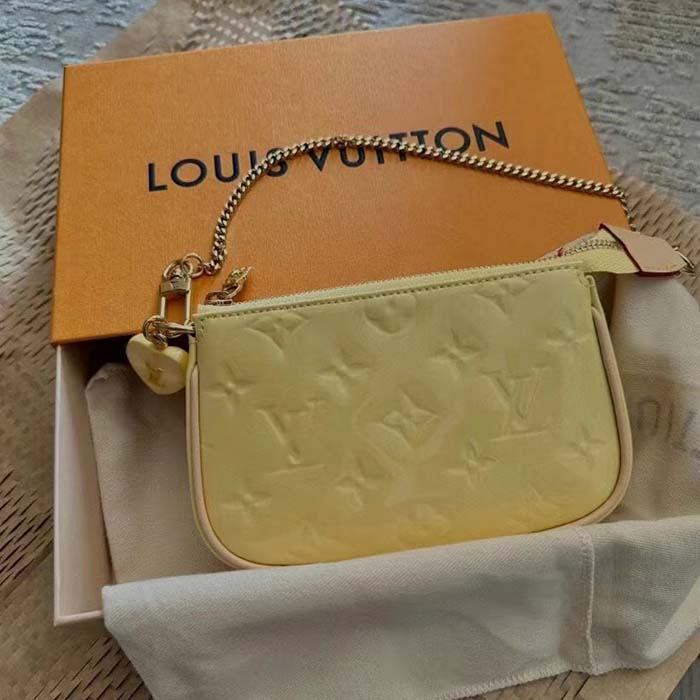 Louis Vuitton LV Women Multi Pochette Accessoires Yellow Monogram Vernis Embossed Patent Calf
