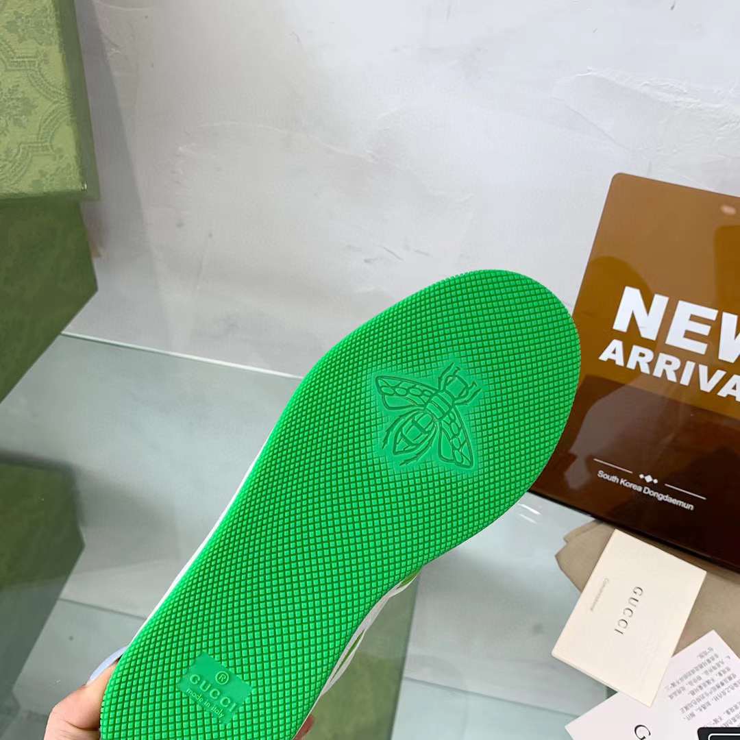 Gucci Unisex Basket Sneaker White Demetra Beige GG Supreme Canvas Low 3.3 Cm Heel