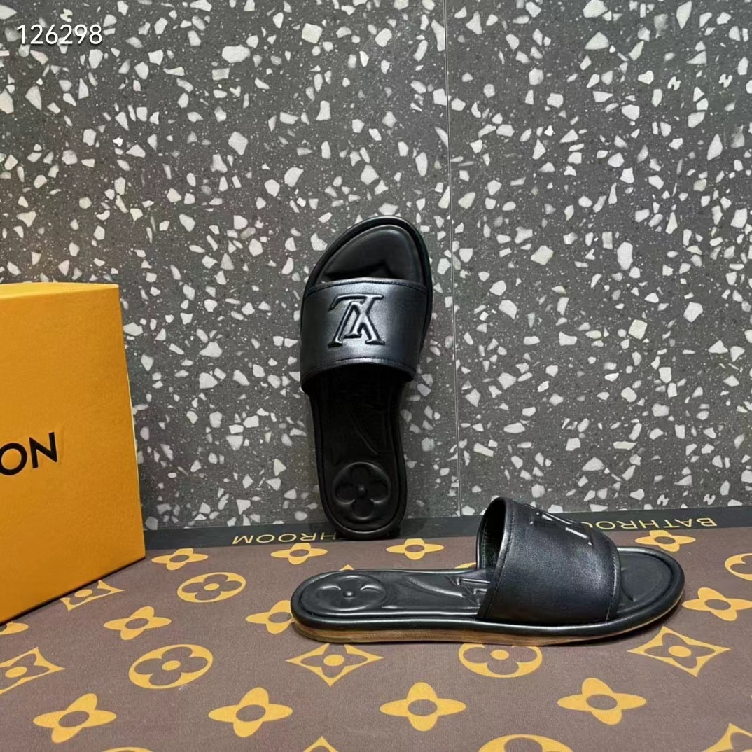 Louis Vuitton LV Women Magnetic Flat Mule Black Lambskin Leather Outsole