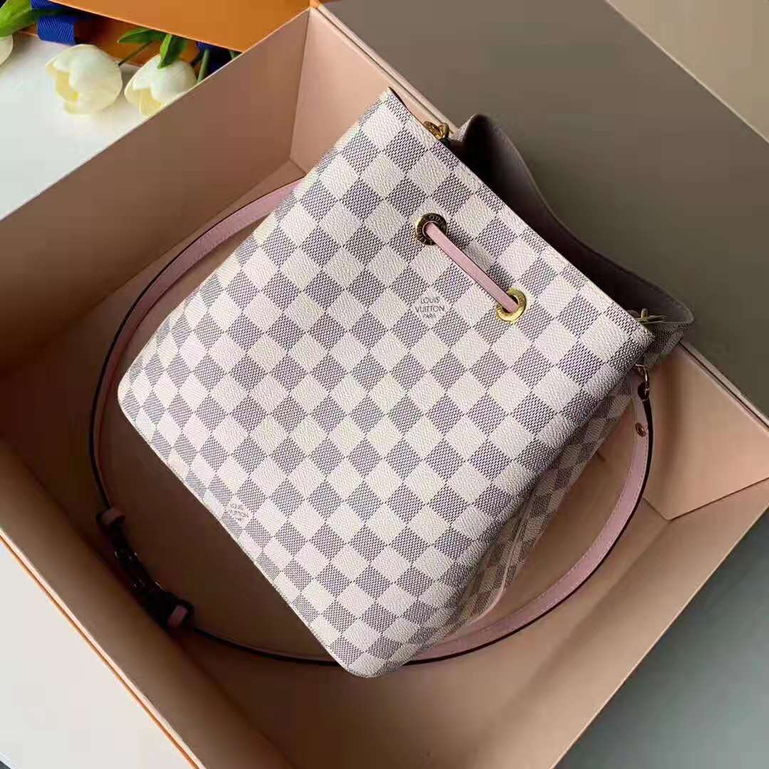 Louis Vuitton LV Women NéoNoé Bucket Bag in Damier Azur Canvas-Pink