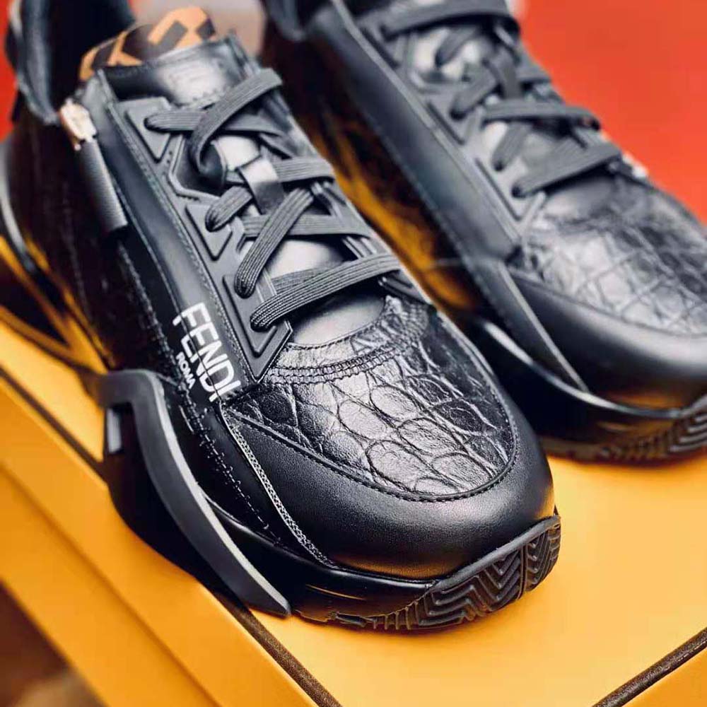 Fendi Men Sneakers Black Caiman Low-Tops