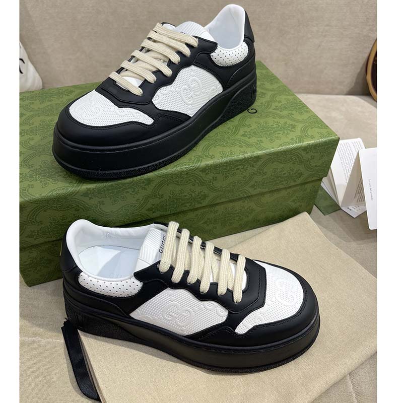 Gucci Unisex Ace GG Embossed Sneaker Interlocking G Print Rubber Mid 5.6 Cm Heel