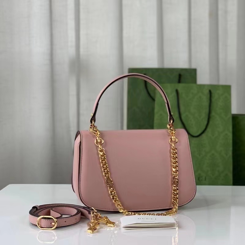 Gucci Women GG Blondie Top-Handle Bag Light Pink Leather Round Interlocking G