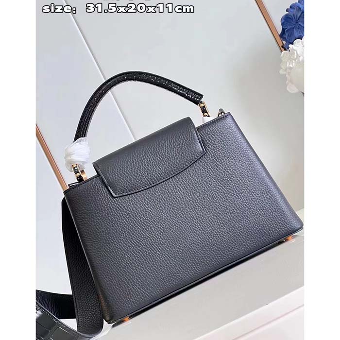 Louis Vuitton LV Women Capucines MM Handbag Black Taurillon Cowhide Leather