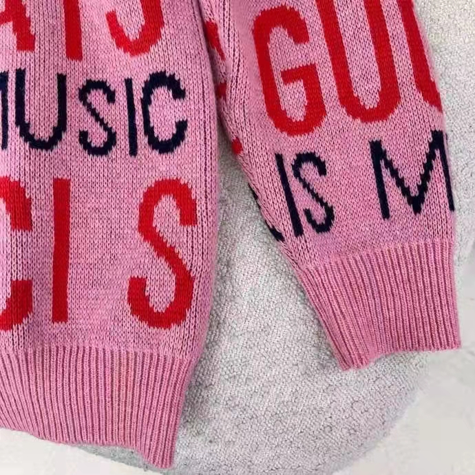 Gucci Women Les Pommes Cotton Heart Sweater White Hearts Knit Cotton Jacquard V-Neck