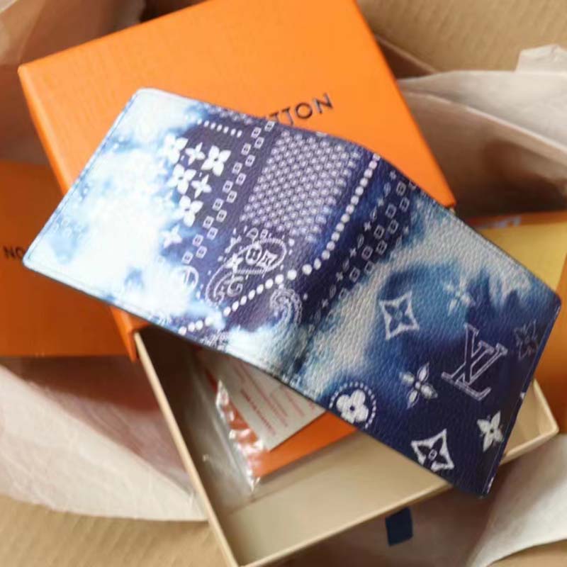 Louis Vuitton LV Unisex Slender Wallet Blue Cowhide Leather Textile Lining