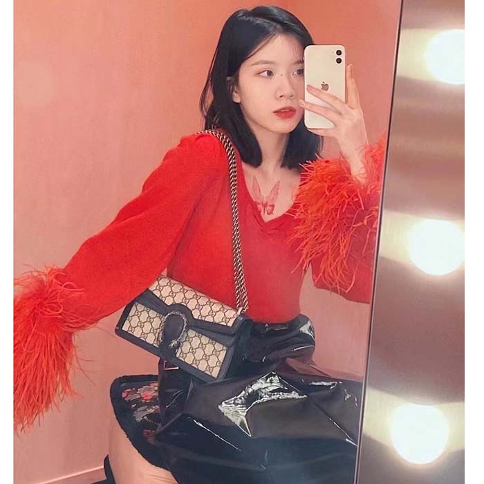 Gucci Women Dionysus GG Small Rectangular Bag Beige Blue GG Supreme Canvas