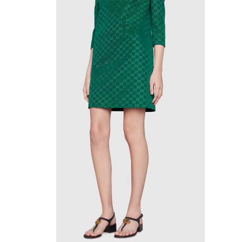 Gucci Women Double G Sandal Black Leather Double G 4.6 cm Heel