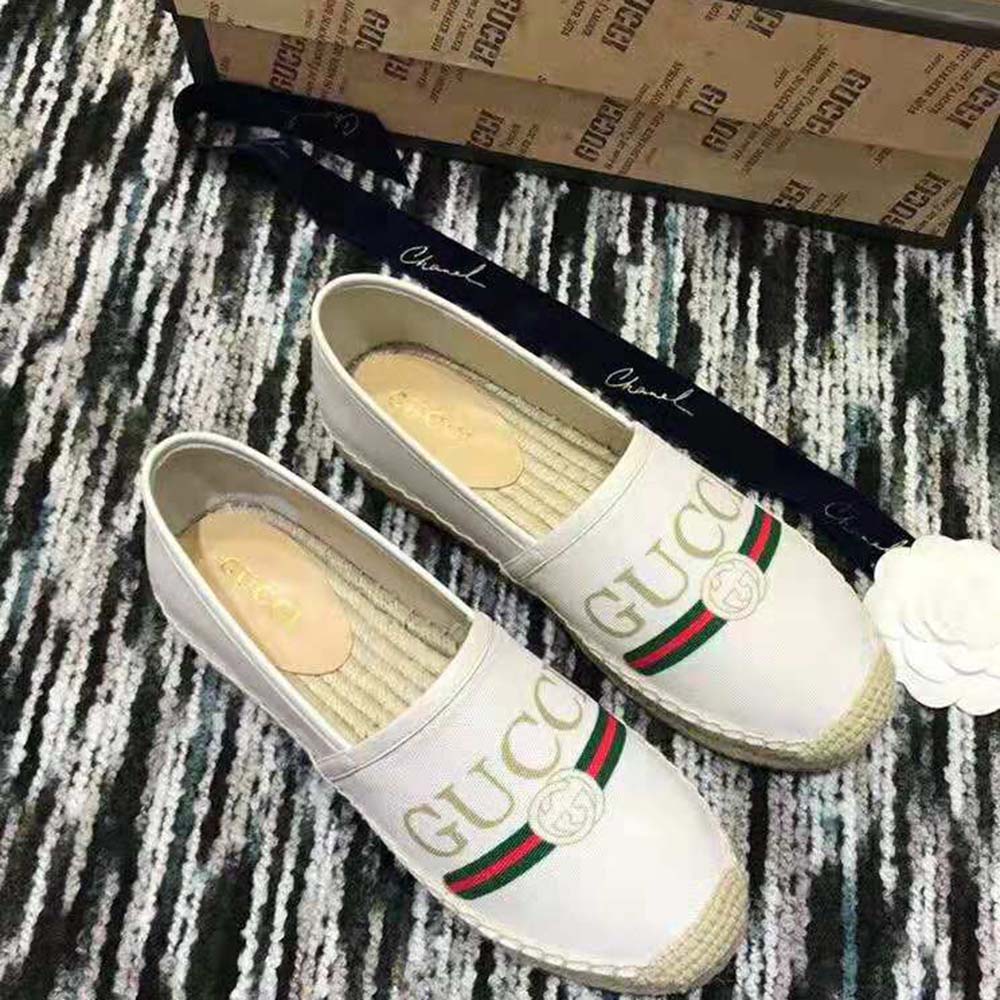 Gucci Women Gucci Logo Canvas Espadrille 2cm Platform-Beige