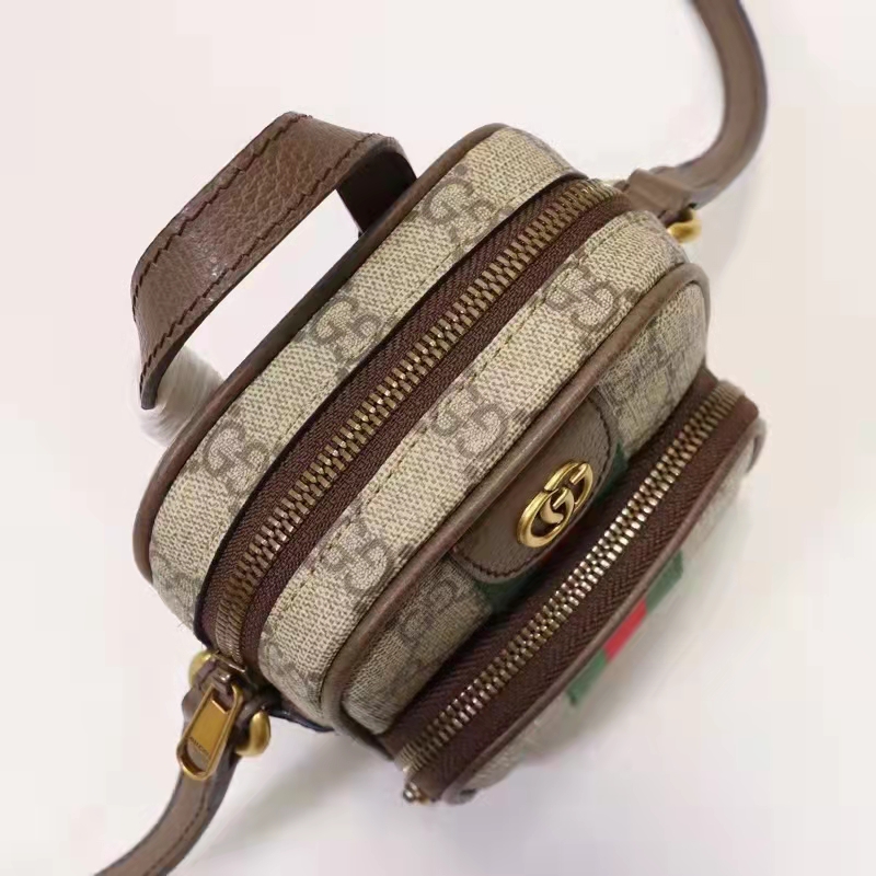Gucci Unisex Ophidia Mini Bag Beige Ebony GG Supreme Canvas Double G