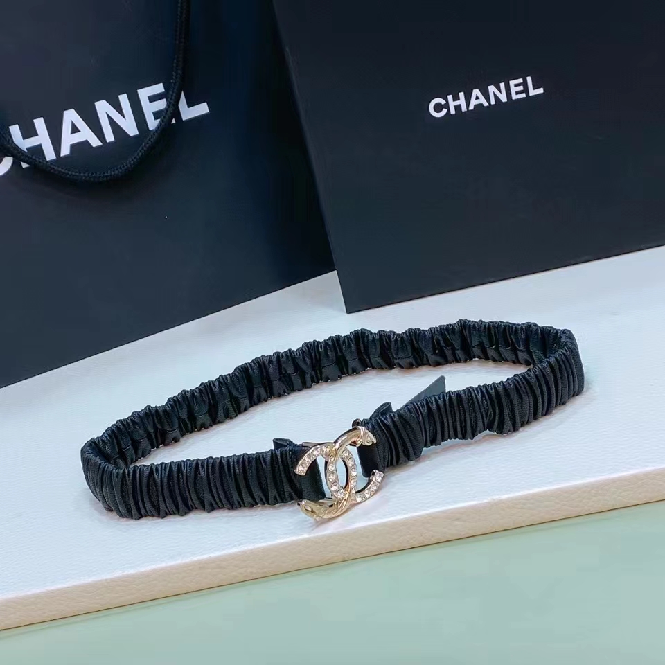 Chanel CC Women Belt Lambskin Gold-Tone Metal Strass Black