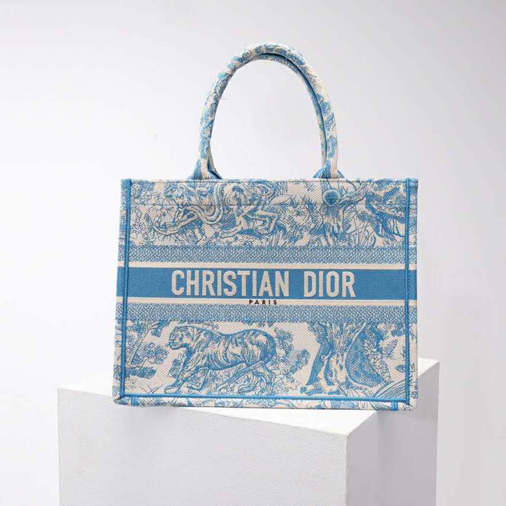 Dior Women Small Dior Book Tote Cornflower Blue Toile De Jouy Embroidery
