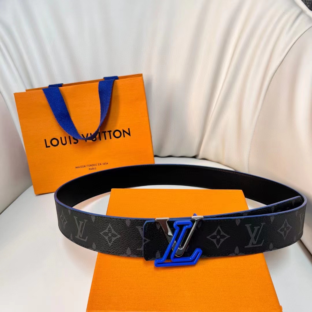 Louis Vuitton Unisex LV Line 40mm Reversible Belt Blue Monogram Eclipse Noir Coated Canvas