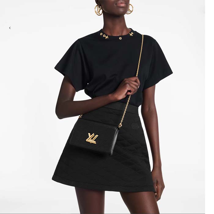 Louis Vuitton Women LV Twist Belt Chain Pouch Black Epi Grained Cowhide Leather