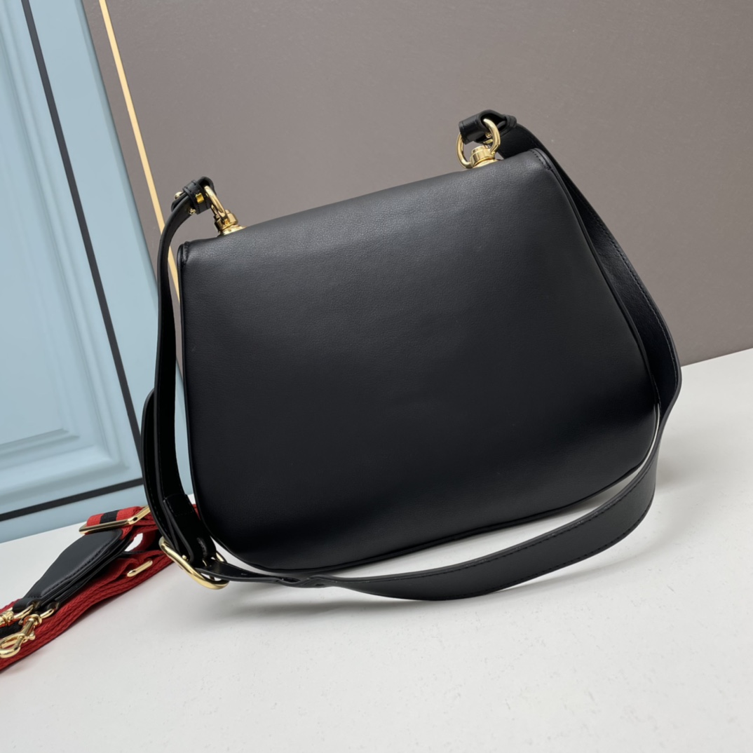 Gucci Women GG Blondie Medium Bag Black Leather Round Interlocking G