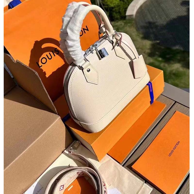 Louis Vuitton LV Women Alma BB Handbag White Epi Grained Cowhide Leather