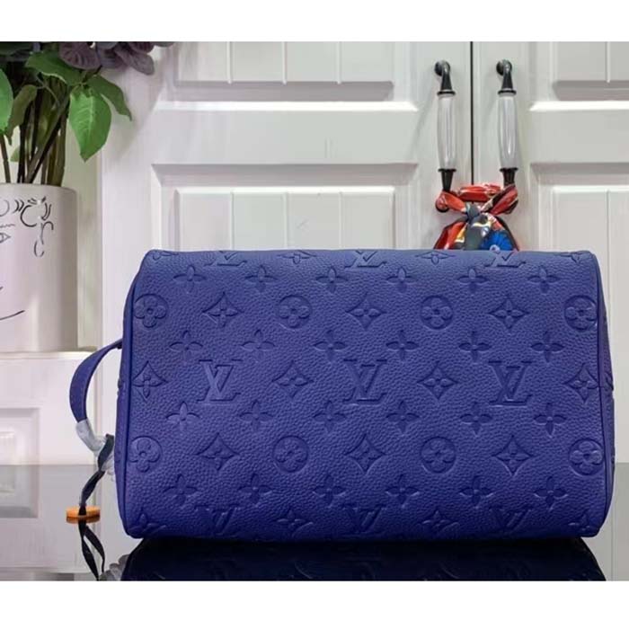 Louis Vuitton LV Unisex Dopp Kit Racing Blue Embossed Taurillon Monogram Cowhide Leather