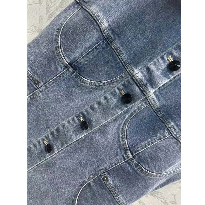 Louis Vuitton Women LV Velvet Accent Denim Dress Cotton Blue Regular Fit 1AFDDN