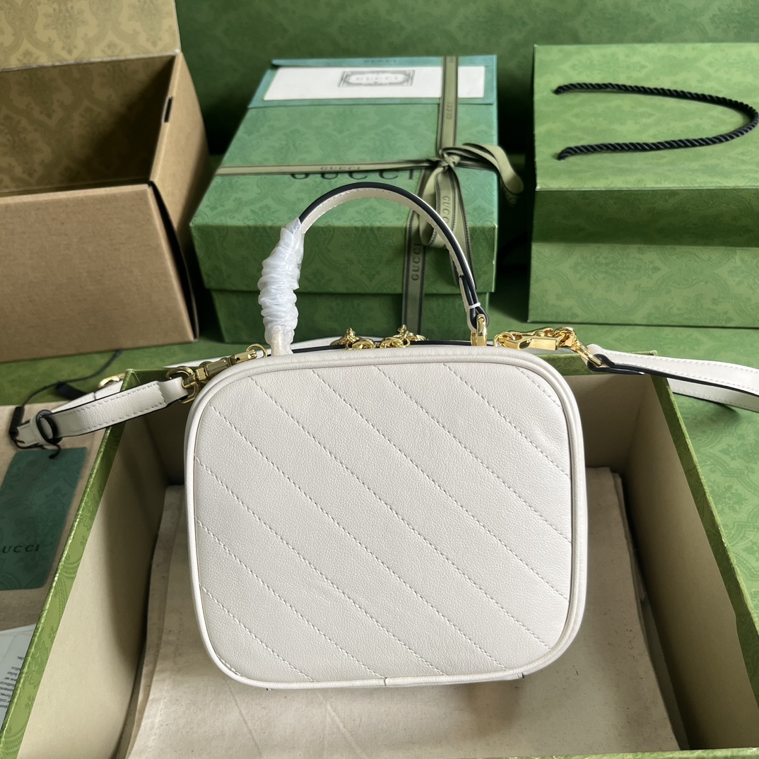Gucci Women GG Blondie Top Handle Bag White Leather Round Interlocking G