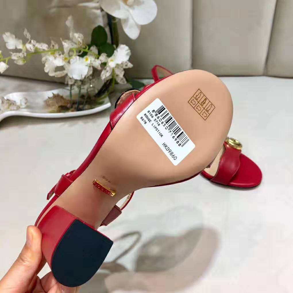 Gucci Women Leather Mid-Heel Sandal-Red