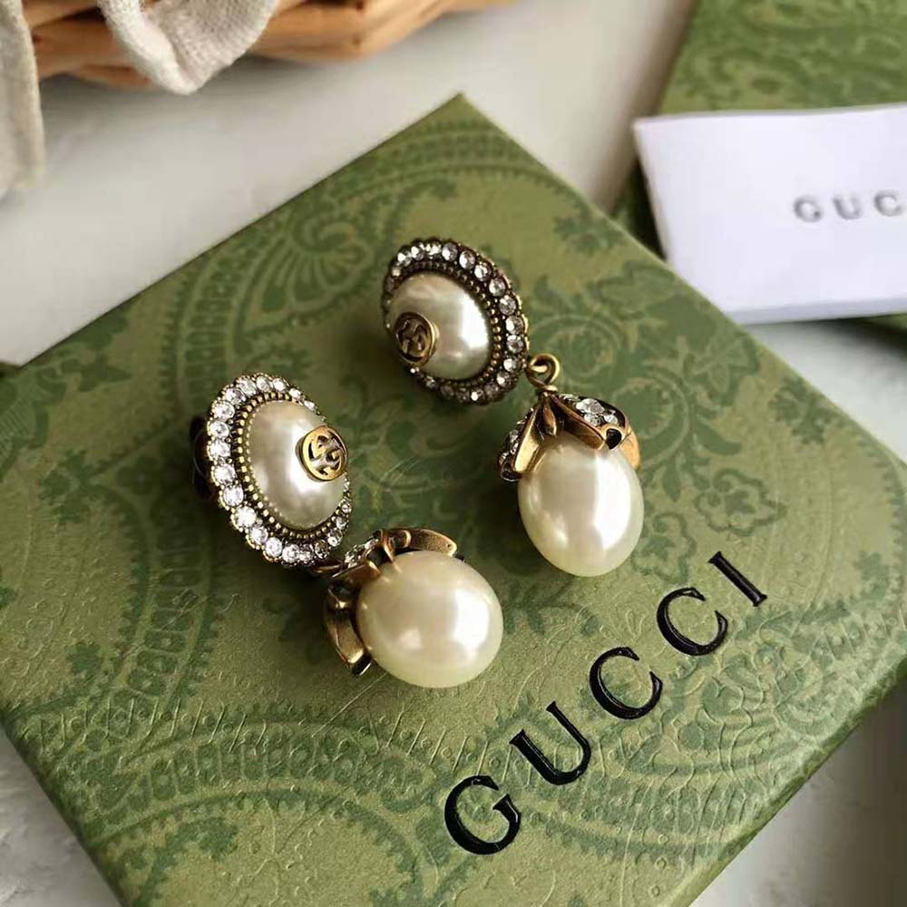 Gucci Women Interlocking G Pearl Earrings