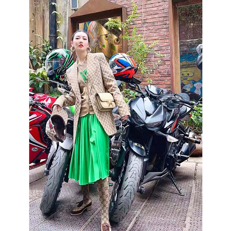 Gucci Women GG Canvas Jacket Camel/Ebony GG Cotton Canvas Full Canvas Construction