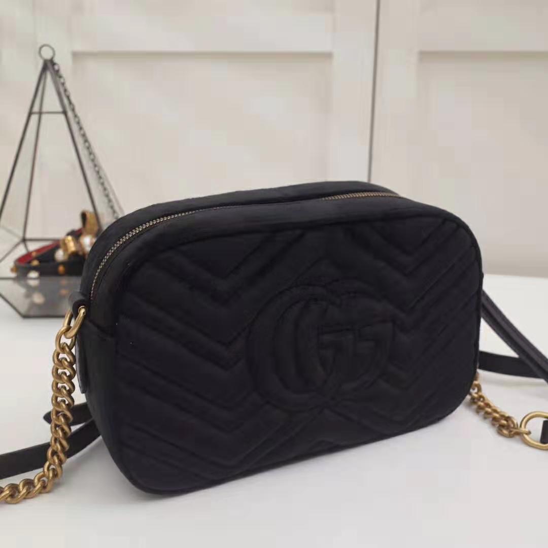 Gucci GG Women GG Marmont Velvet Small Shoulder Bag-Black