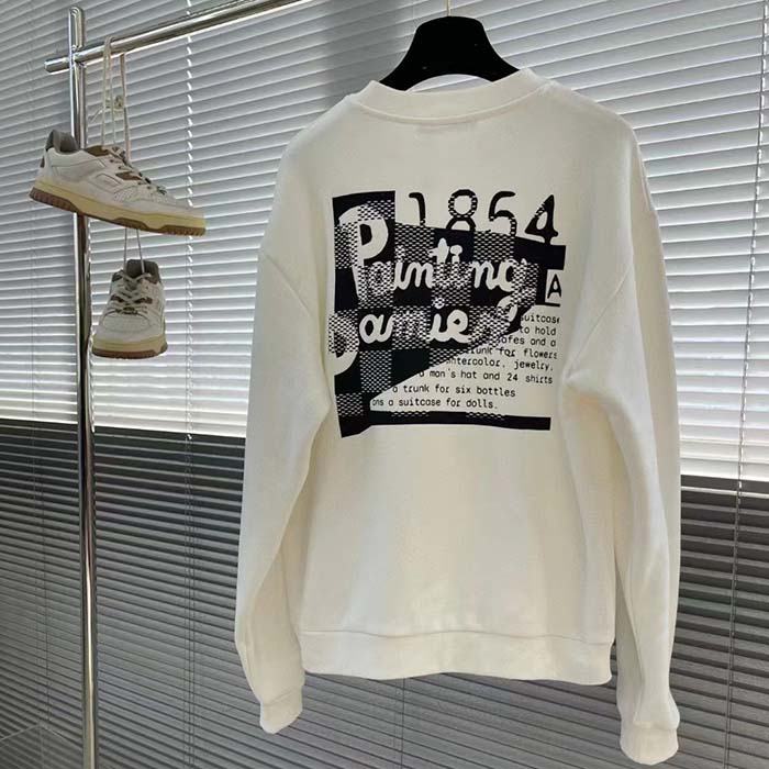 Louis Vuitton Men LV Cotton Sweatshirt Regular Fit Malletier International Brushed Jersey Milky White