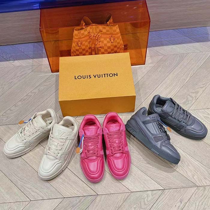Louis Vuitton Unisex LV Trainer Sneaker Fuchsia Calf Leather Rubber Outsole Monogram Flower