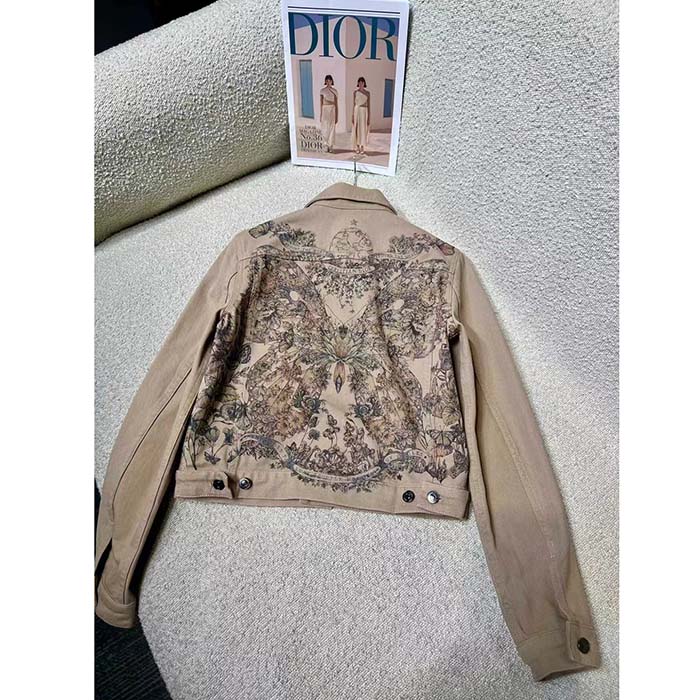 Dior Men CD Jacket Beige Cotton Denim Multicolor Butterfly Around The World Motif