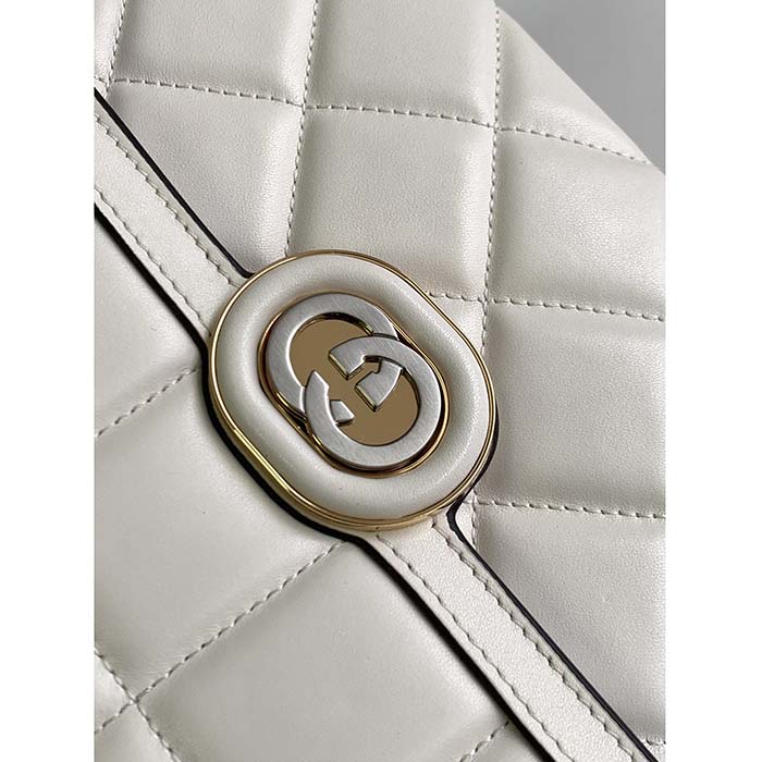 Gucci Women GG Deco Small Shoulder Bag Off White Quilted Leather