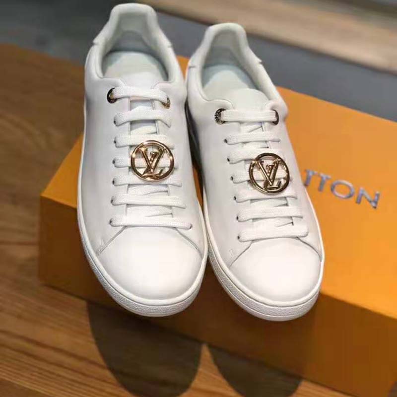 Louis Vuitton LV Women Frontrow Sneaker Gold-Tone LV Circle in White Calf Leather and Rubber