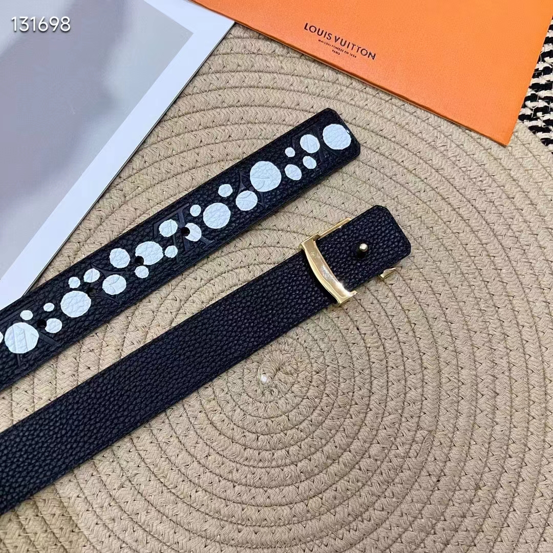 Louis Vuitton Unisex LV x YK LV Initiales 30 MM Reversible Infinity Dots Belt Black Leather