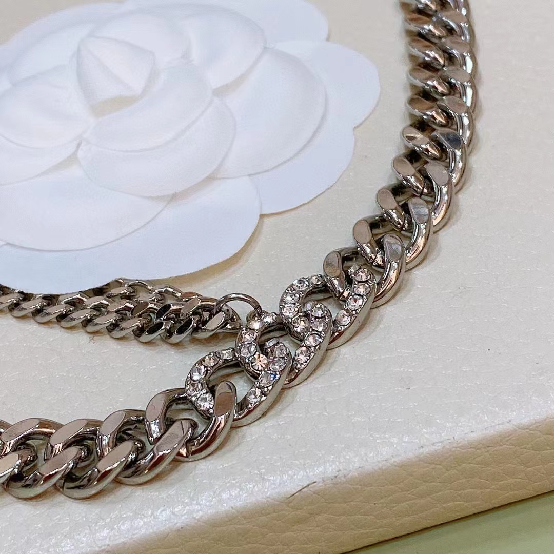 Chanel Women CC Chain Belt Metal Resin Glass Pearls Strass Silver Pearly White Crystal