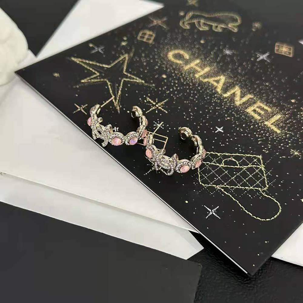 Chanel Women Hoop Earrings in Metal and Strass