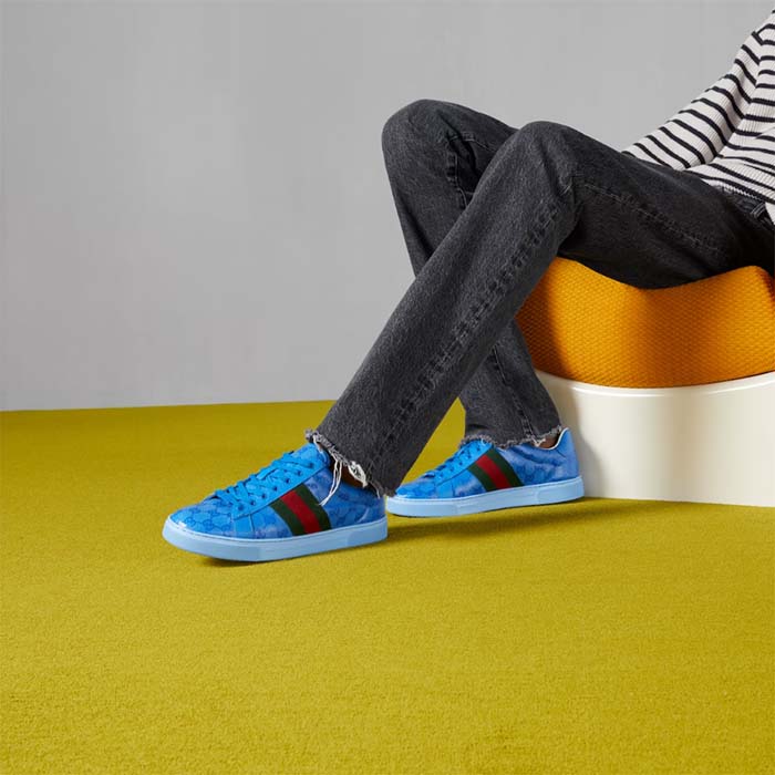 Gucci Unisex Ace GG Crystal Canvas Sneaker Blue Green Red Web Rubber Low Heel