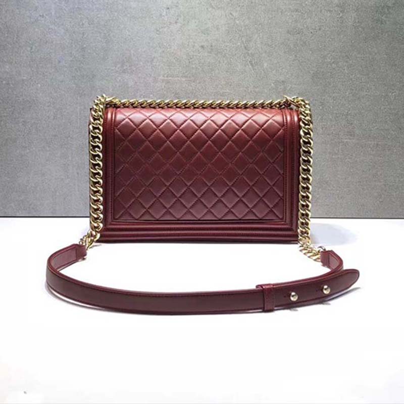 Chanel Women Large Leboy Flap Bag with Chain in Goatskin Leather-Maroon
