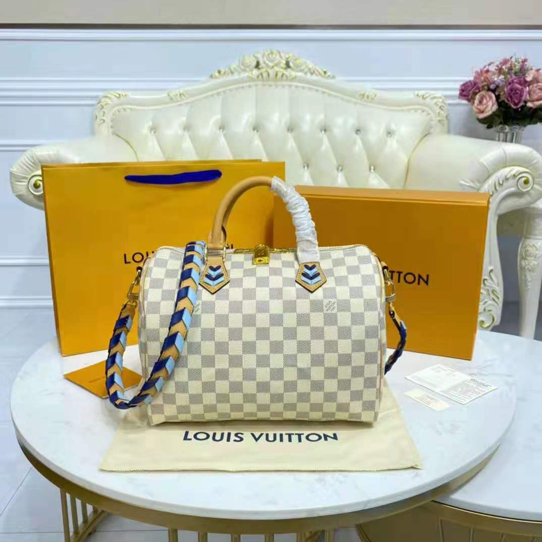 Louis Vuitton LV Unisex Speedy 30 Bandoulière Blue Damier Azur Coated Canvas