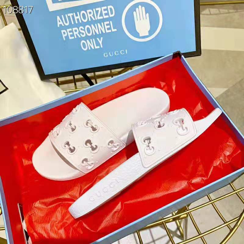 Gucci Women’s Rubber GG Slide Sandal-White