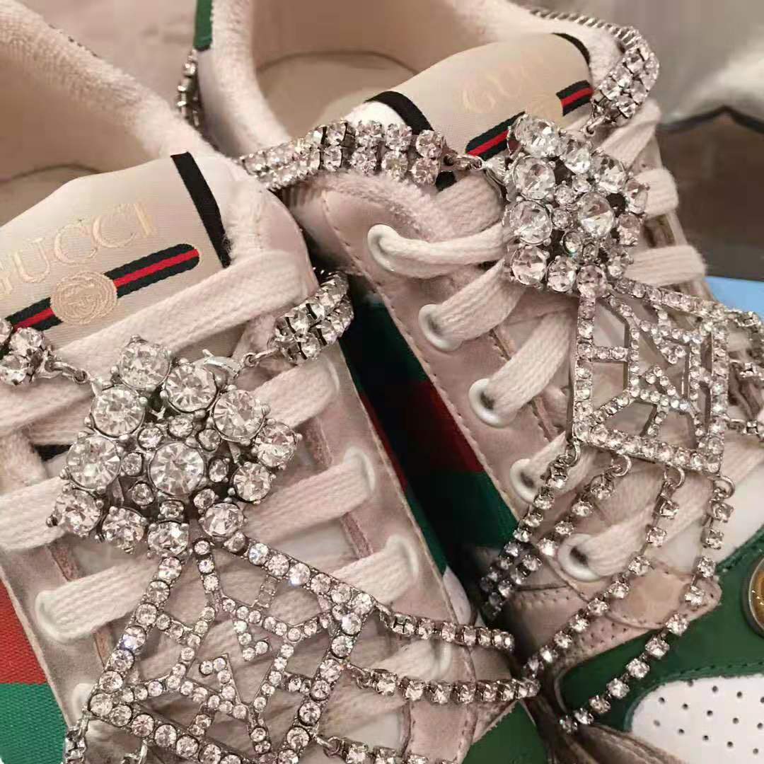 Gucci Women’s Screener Sneaker with Crystals 3.6cm Height-Green