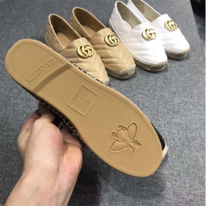 Gucci Women GG Shoes Espadrilles Leather Loafer Low Heel-Black