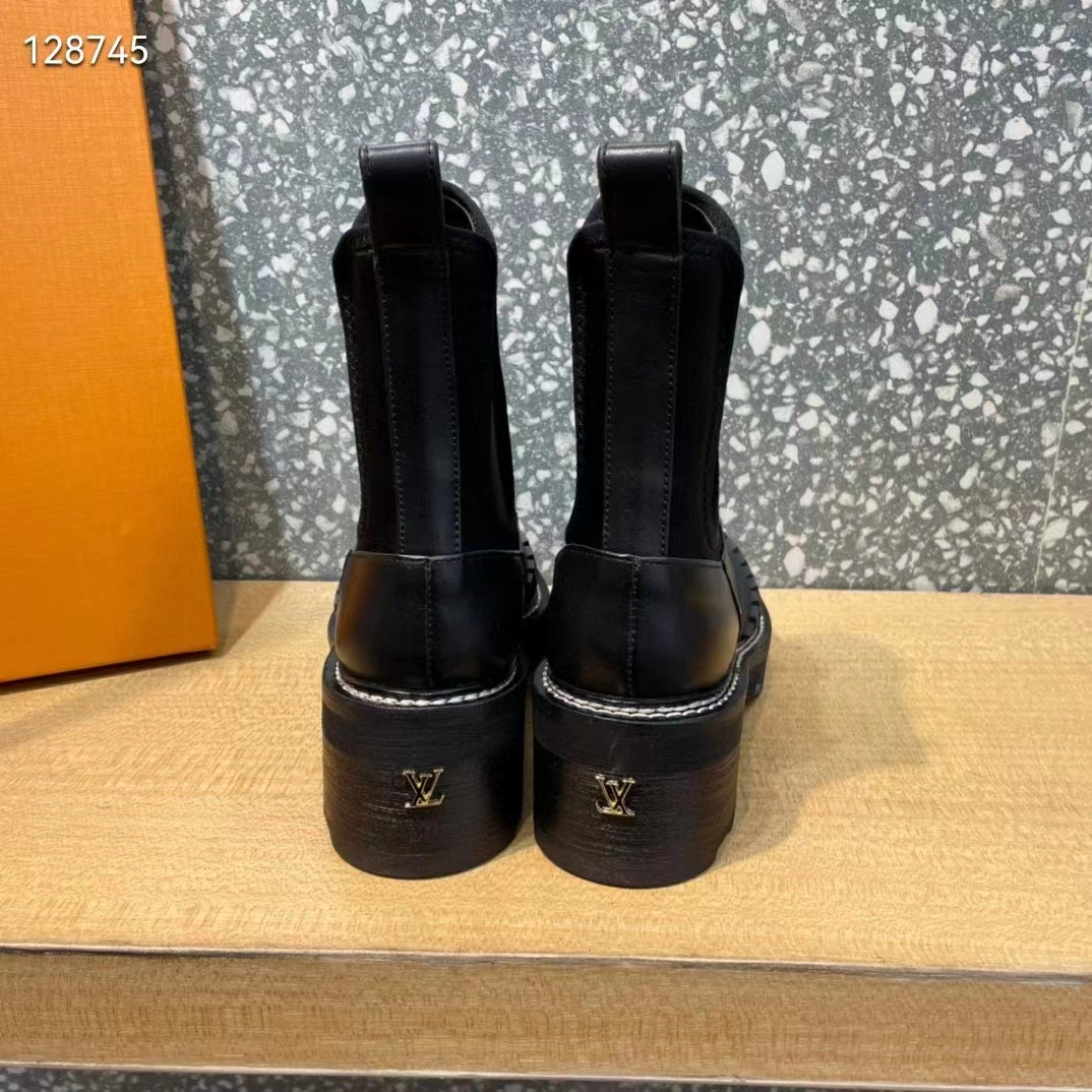 Louis Vuitton Women Shoes LV Ruby Flat Ankle Boot Black Rubberized Calf Leather