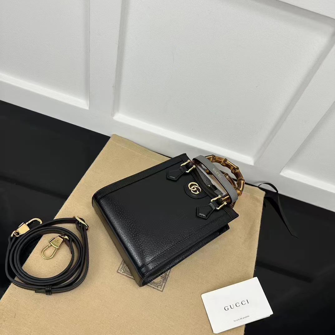 Gucci GG Women Gucci Diana Mini Tote Bag Double G Black Leather