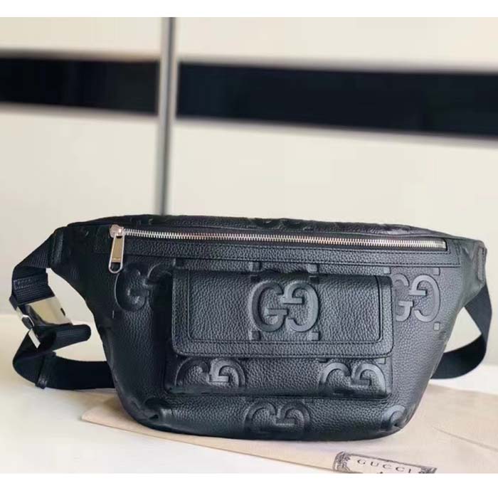 Gucci Unisex Jumbo GG Belt Bag Black Leather Zip Closure